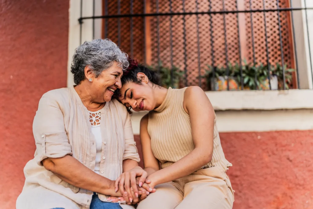 Grandma and granddaughter hug